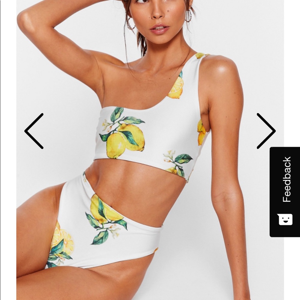 Nasty Gal one shoulder lemon bikini